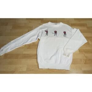 Winona Knits Golf Sweater Men’s Medium Ivory Pullover Embroidered 100% Cotton